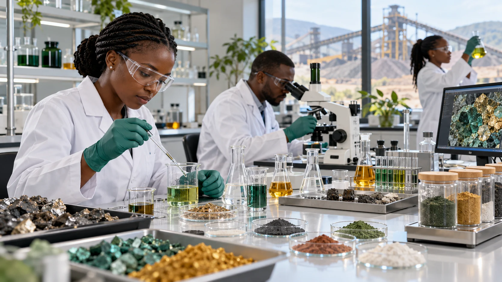 Mineral samples and analytical work in a laboratory setting