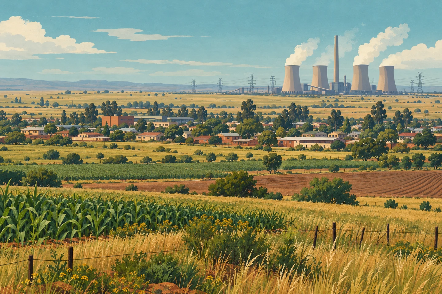 Highveld coal-and-power landscape — representative illustration for Kriel / Ga-Nala